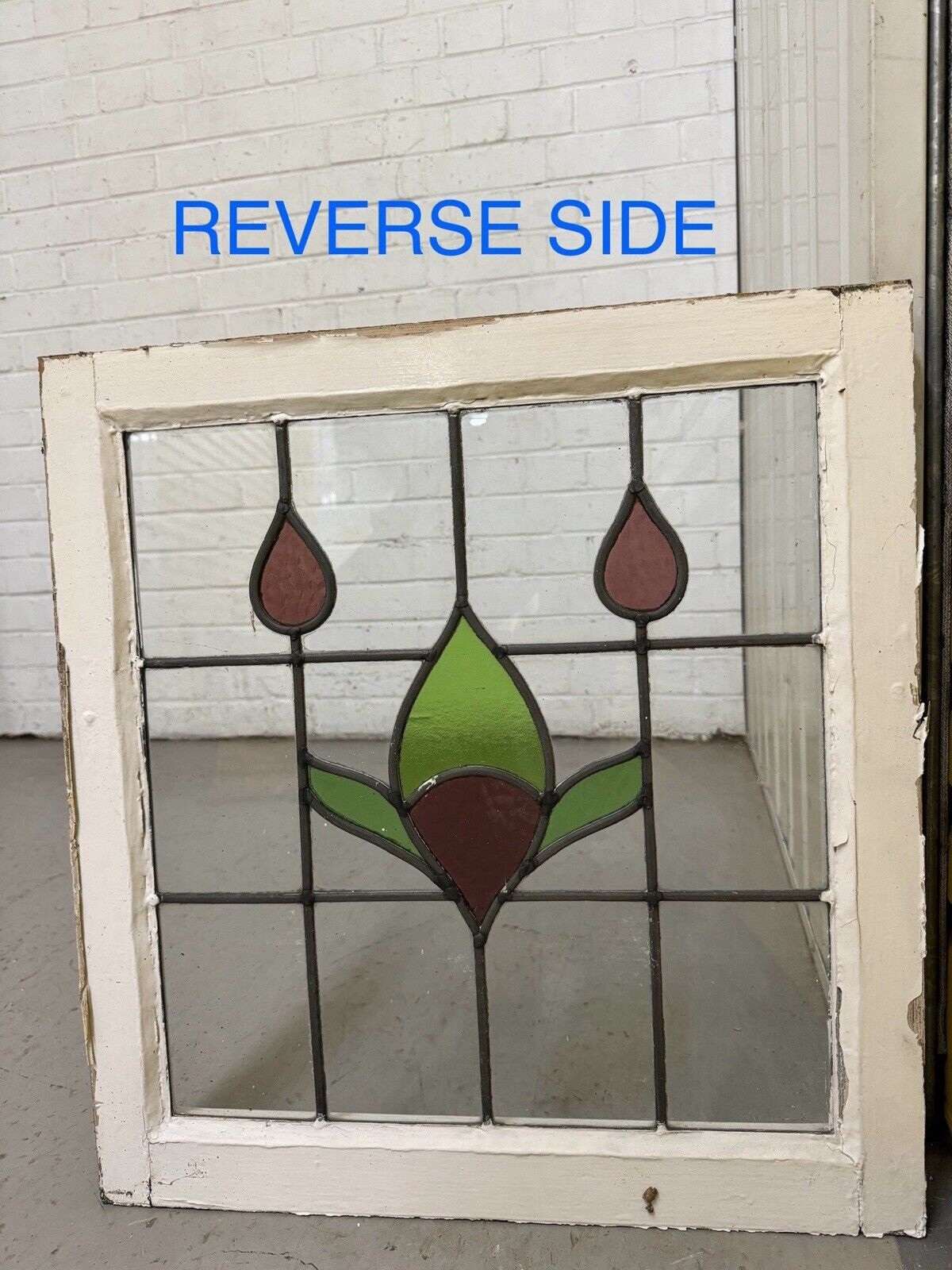 Pair Of Reclaimed Leaded Light Stained Glass Window Panels 540 x 577mm 545 x 580