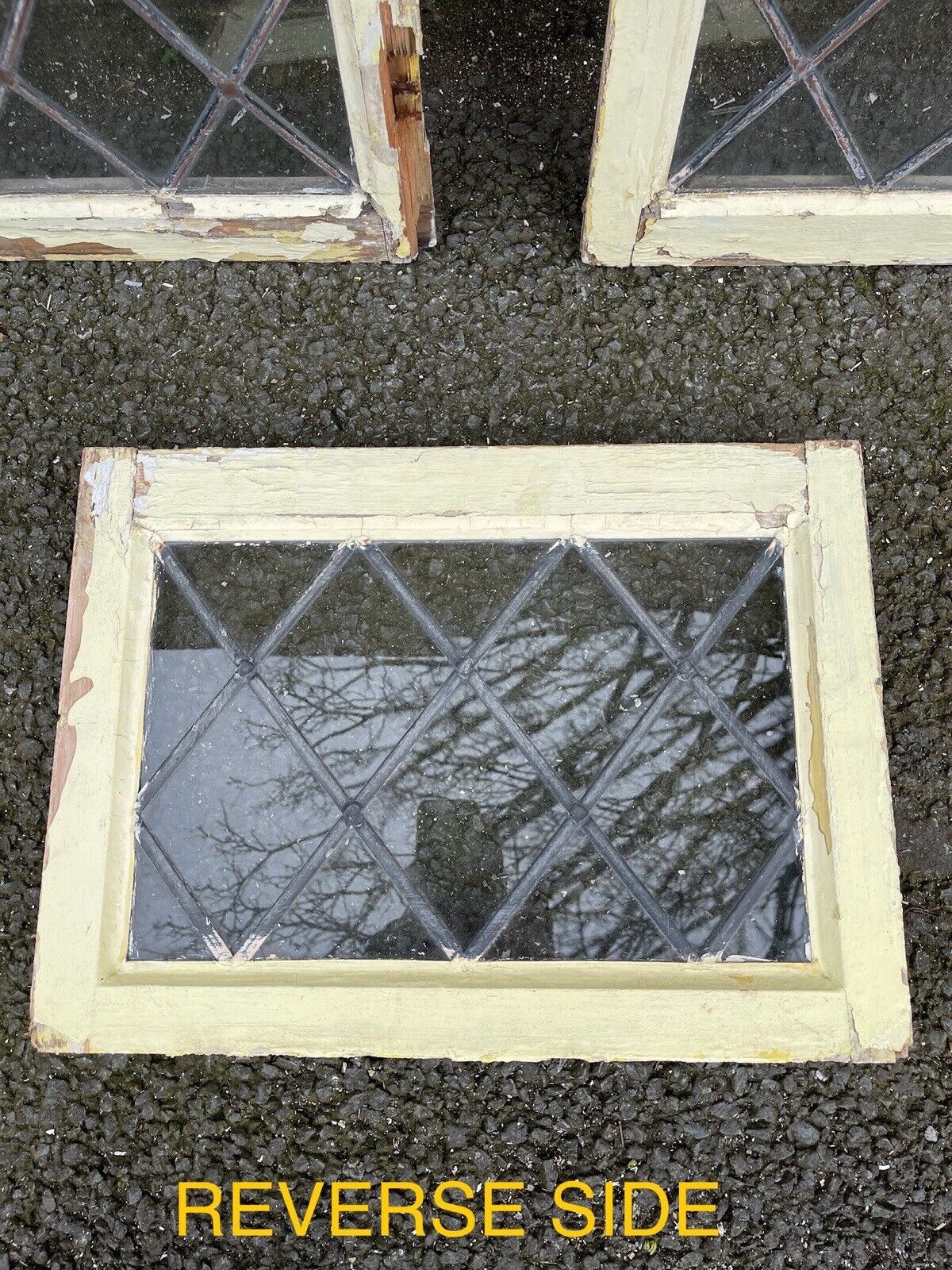 Job Lot Of 6 Reclaimed Leaded Light Diamond Panel Wooden Windows