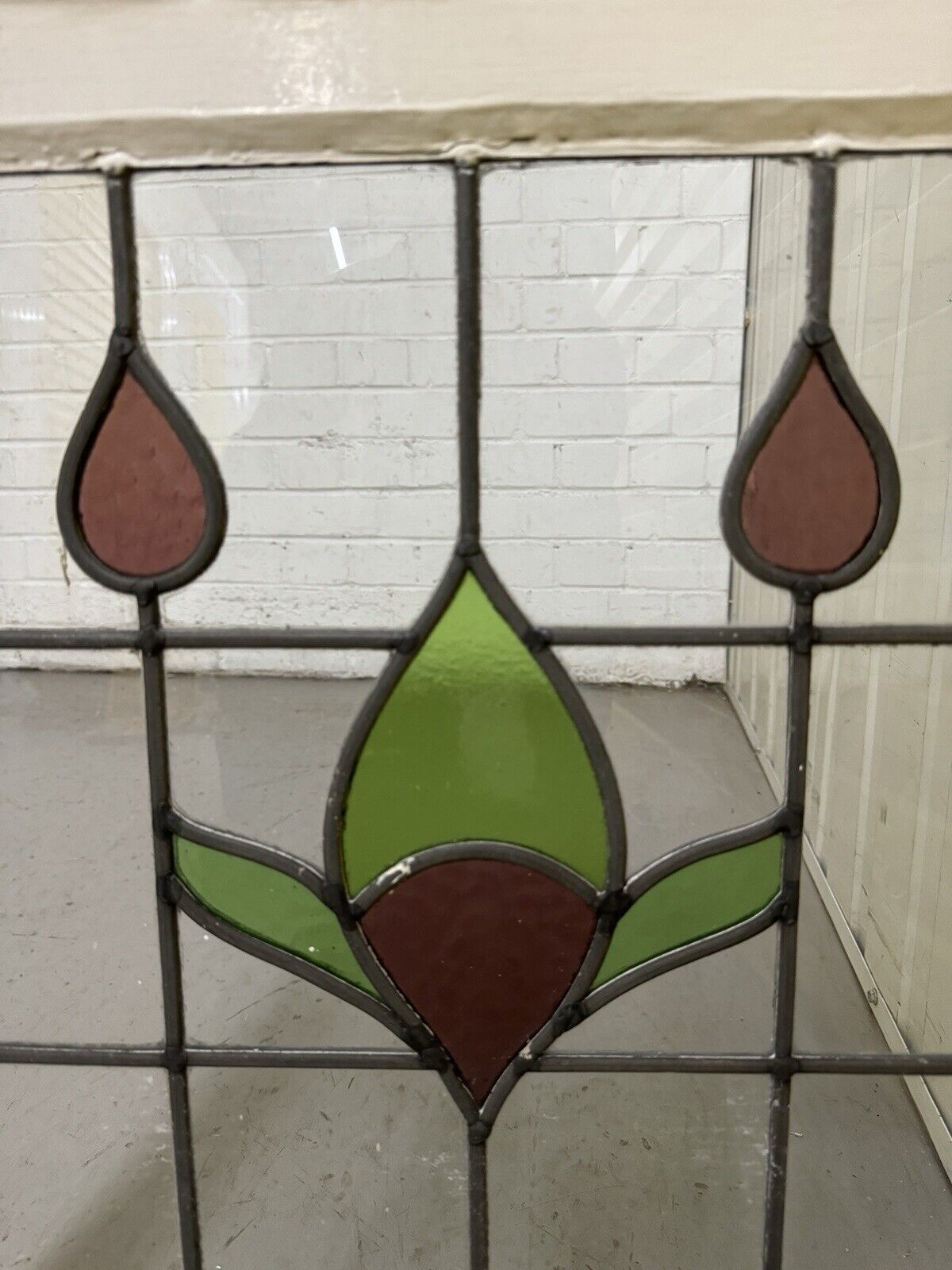 Pair Of Reclaimed Leaded Light Stained Glass Window Panels 540 x 577mm 545 x 580