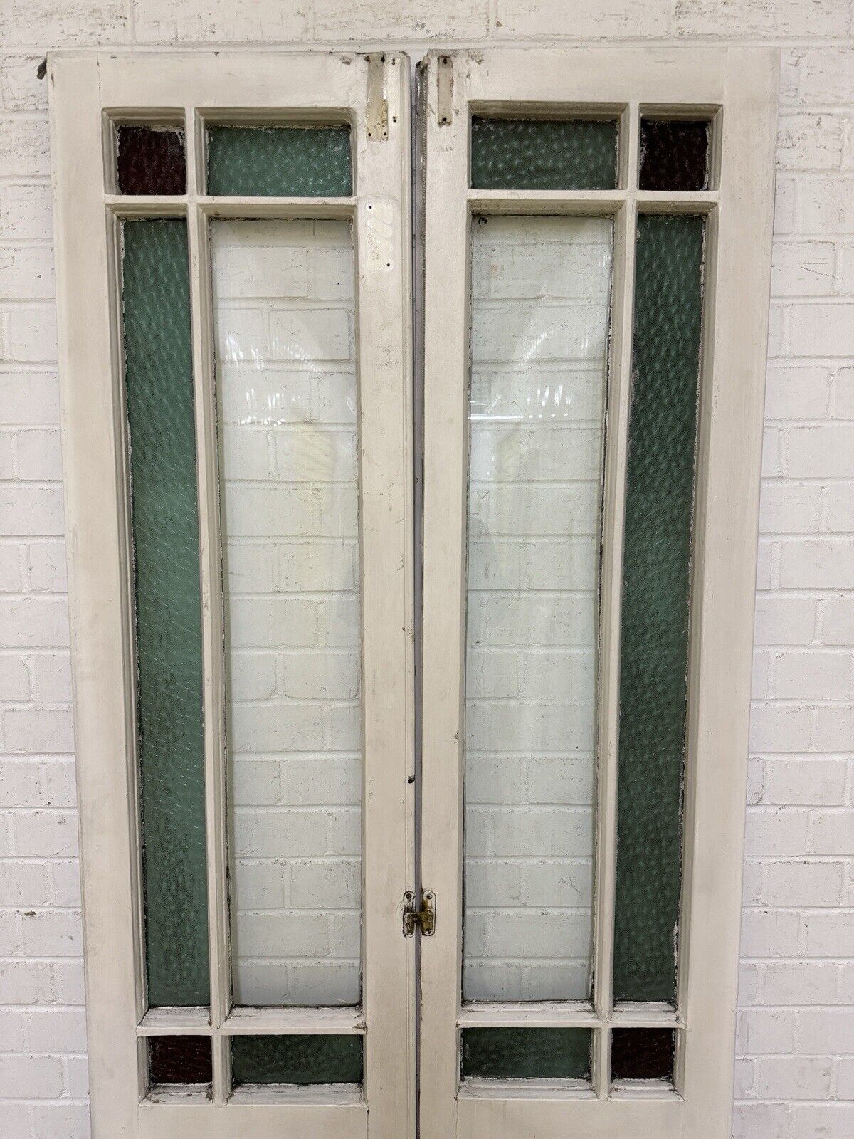 Reclaimed French Single Panel Glass Wooden Double Doors 2050 x 875mm