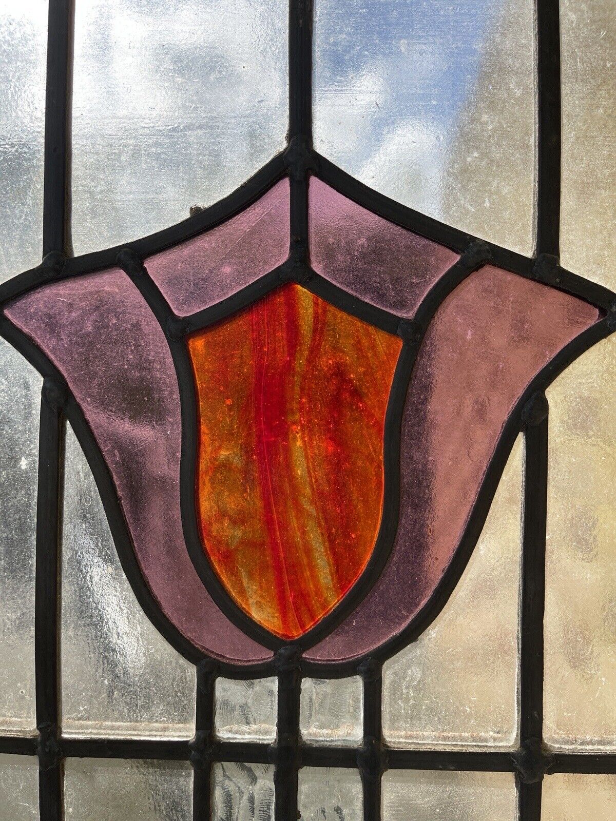 Reclaimed Leaded Light Stained Glass Art Nouveau Window Panel 1325mm x 620mm