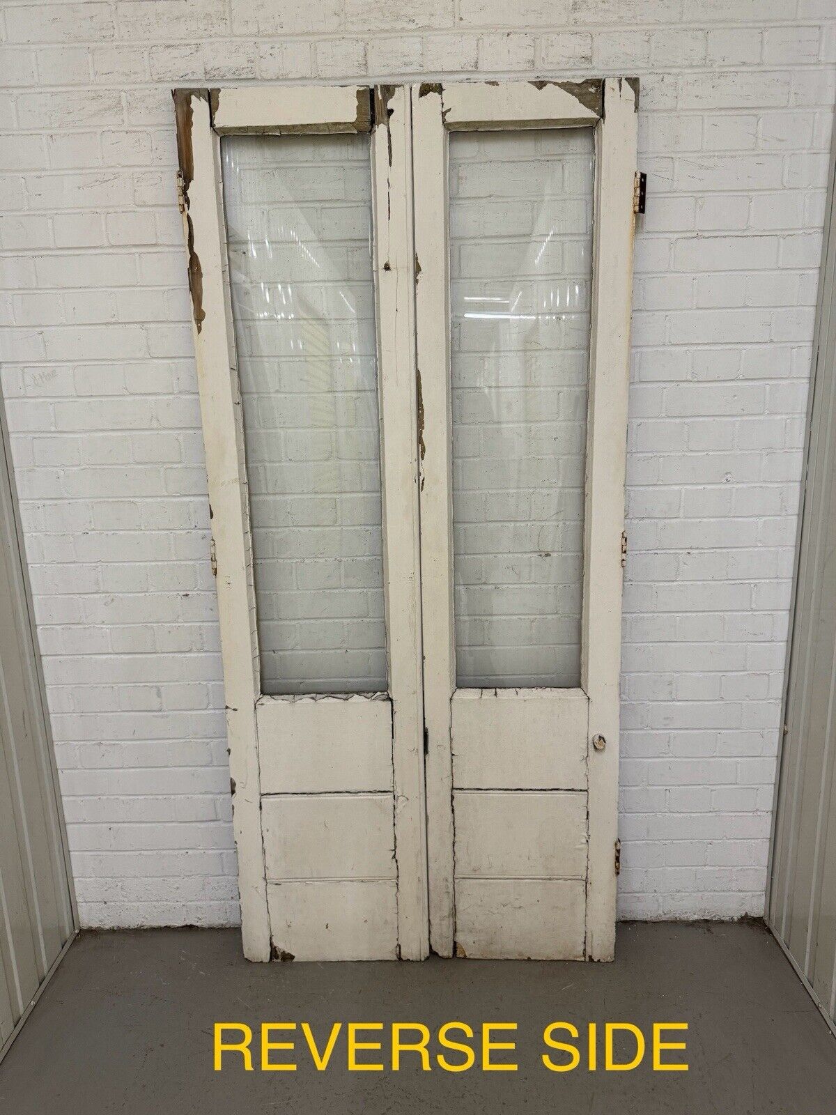 Reclaimed French Single Panel Glass Wooden Double Doors 1975 x 923mm