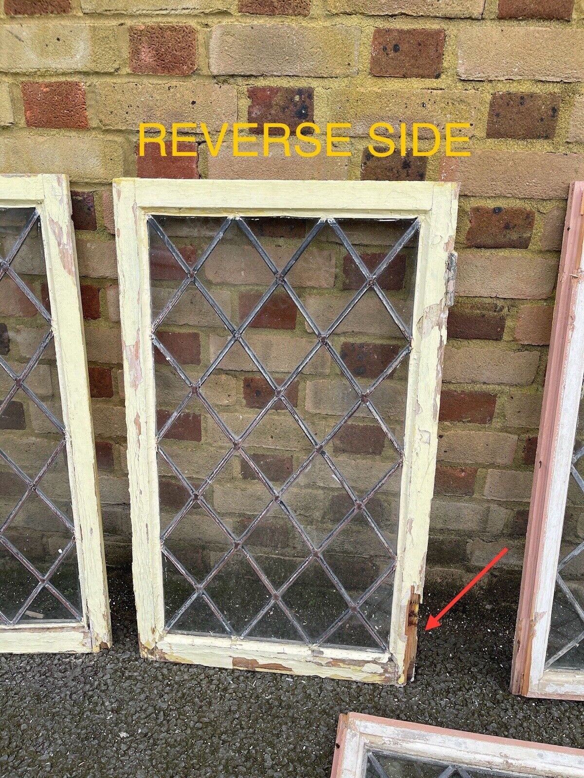 Job Lot Of 6 Reclaimed Leaded Light Diamond Panel Wooden Windows