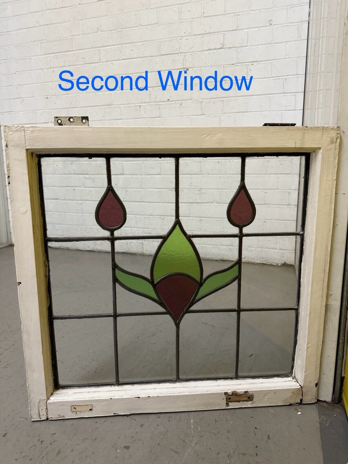 Pair Of Reclaimed Leaded Light Stained Glass Window Panels 605 x 580mm 600 x 575