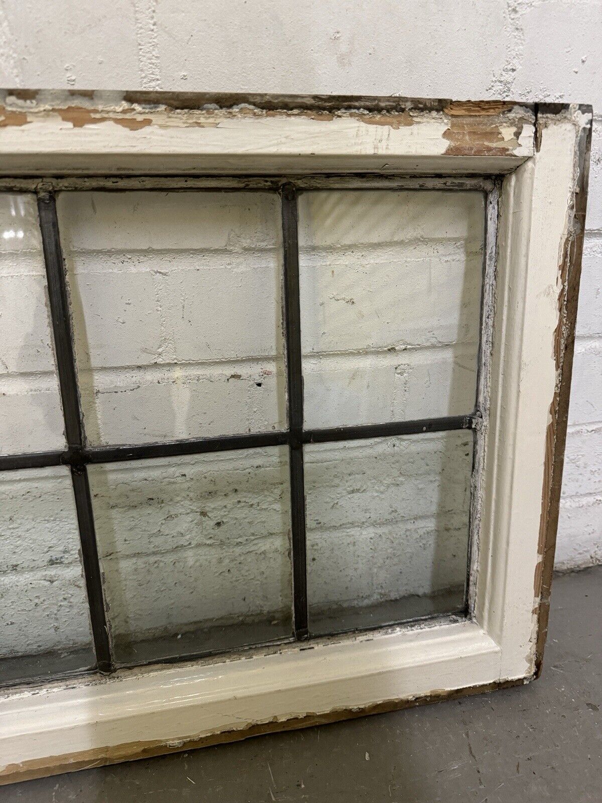 Pair Of Reclaimed Old Leaded Light Panel Wooden Windows 635 x 400mm 640 x 405mm