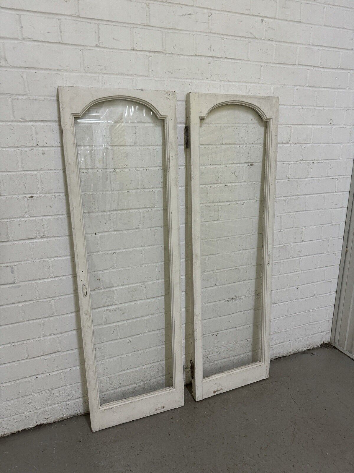 Pair Reclaimed Old Edwardian Arch Sash Wooden Window 1255 x 390mm