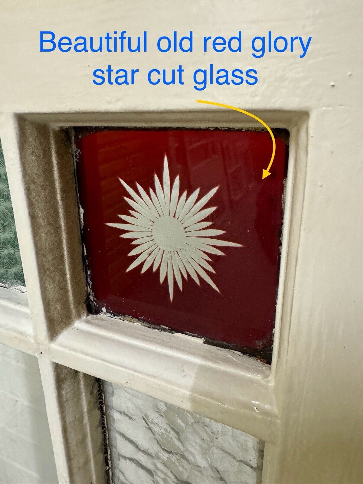 Reclaimed Old Edwardian Panel Wooden Window With Glory Star glass 1215 x 455mm