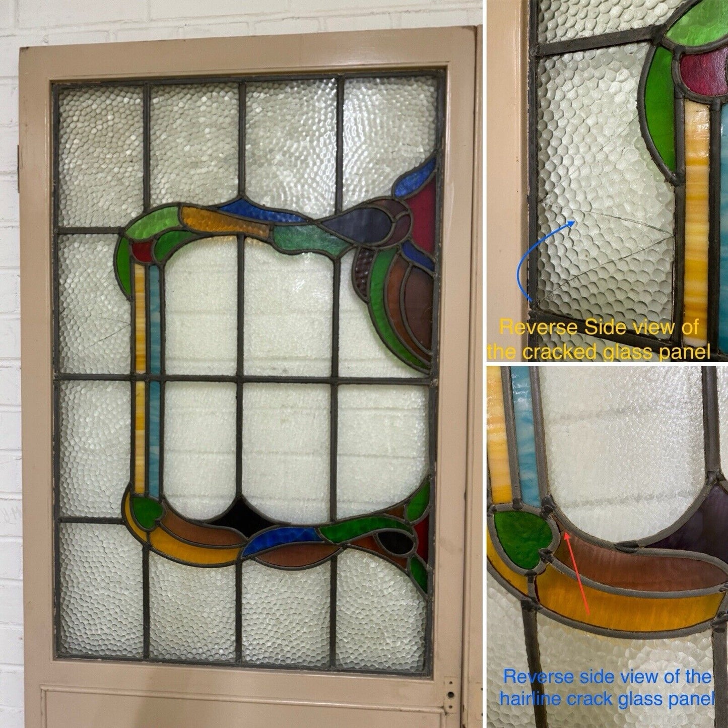 Reclaimed French Victorian Stained Glass Double Doors 2183 Or 2190mm x 1432mm