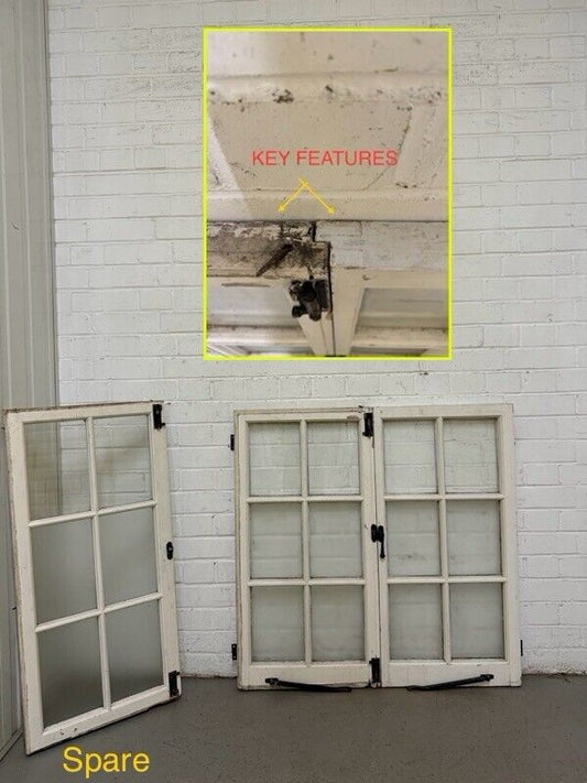 Pair Of Reclaimed Inter locking French Georgian 6 Panel Wooden Panel Windows