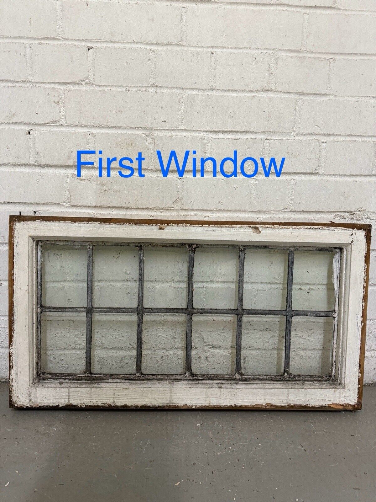 Pair Of Reclaimed Old Leaded Light Panel Wooden Windows 375 x 700mm 375 x 705mm