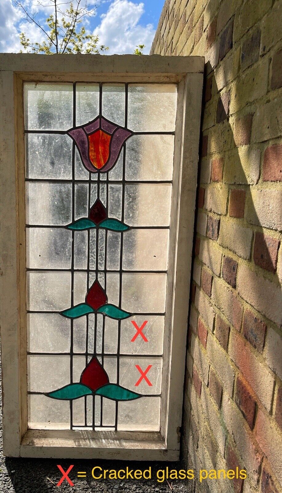 Reclaimed Leaded Light Stained Glass Art Nouveau Window Panel 1325mm x 620mm