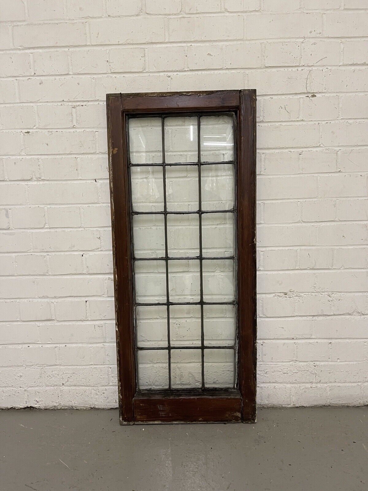 Reclaimed Old Leaded Light Panel Wooden Window 428 x 1008mm