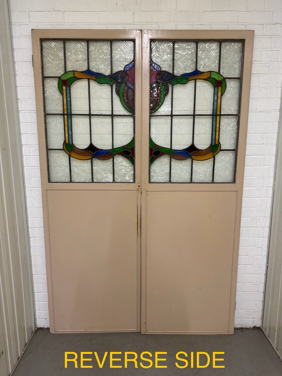 Reclaimed French Victorian Stained Glass Double Doors 2183 Or 2190mm x 1432mm