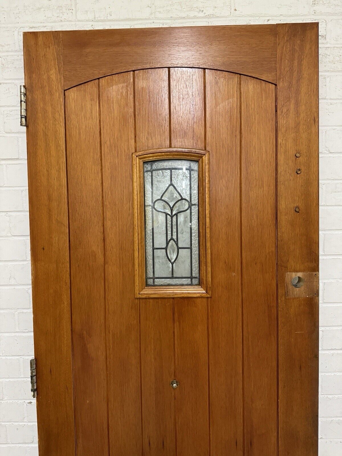 Reclaimed Style Leaded Light Oak Veneer Wooden Panel Front Door 2030 x 810mm