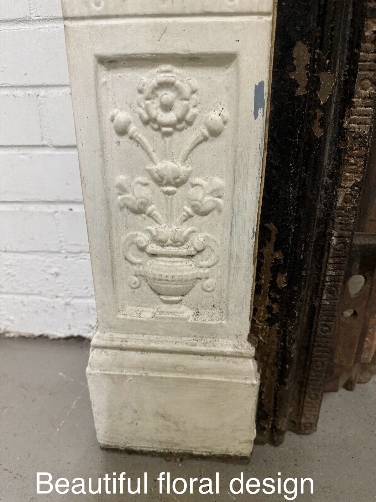 Antique Reclaimed Victorian Edwardian Cast Iron Distressed Fireplace Mantle