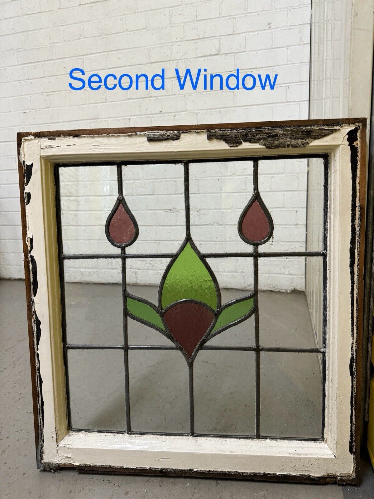 Pair Of Reclaimed Leaded Light Stained Glass Window Panels 540 x 577mm 545 x 580