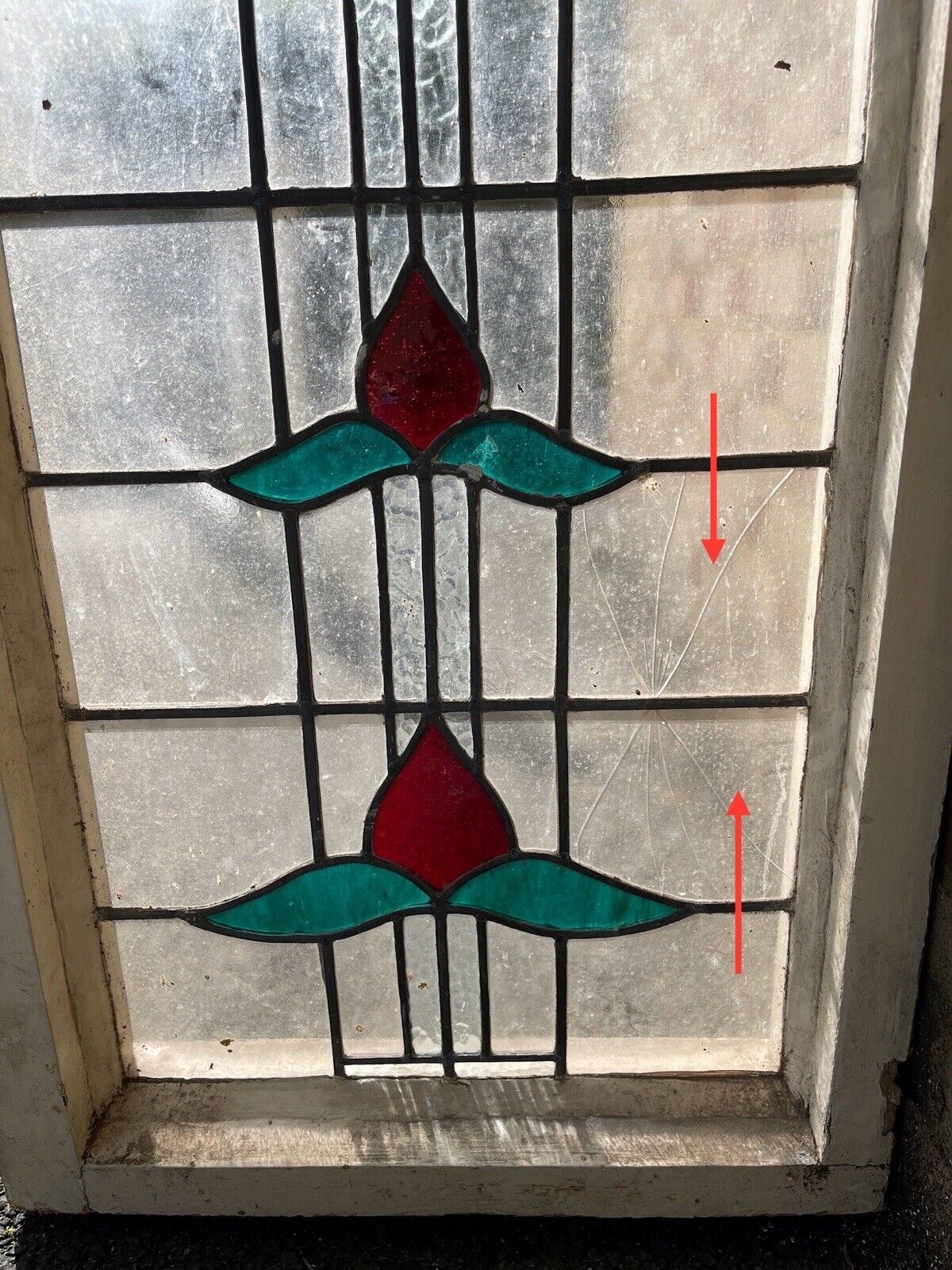 Reclaimed Leaded Light Stained Glass Art Nouveau Window Panel 1325mm x 620mm