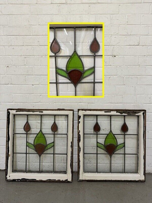 Pair Of Reclaimed Leaded Light Stained Glass Window Panels 540 x 577mm 545 x 580