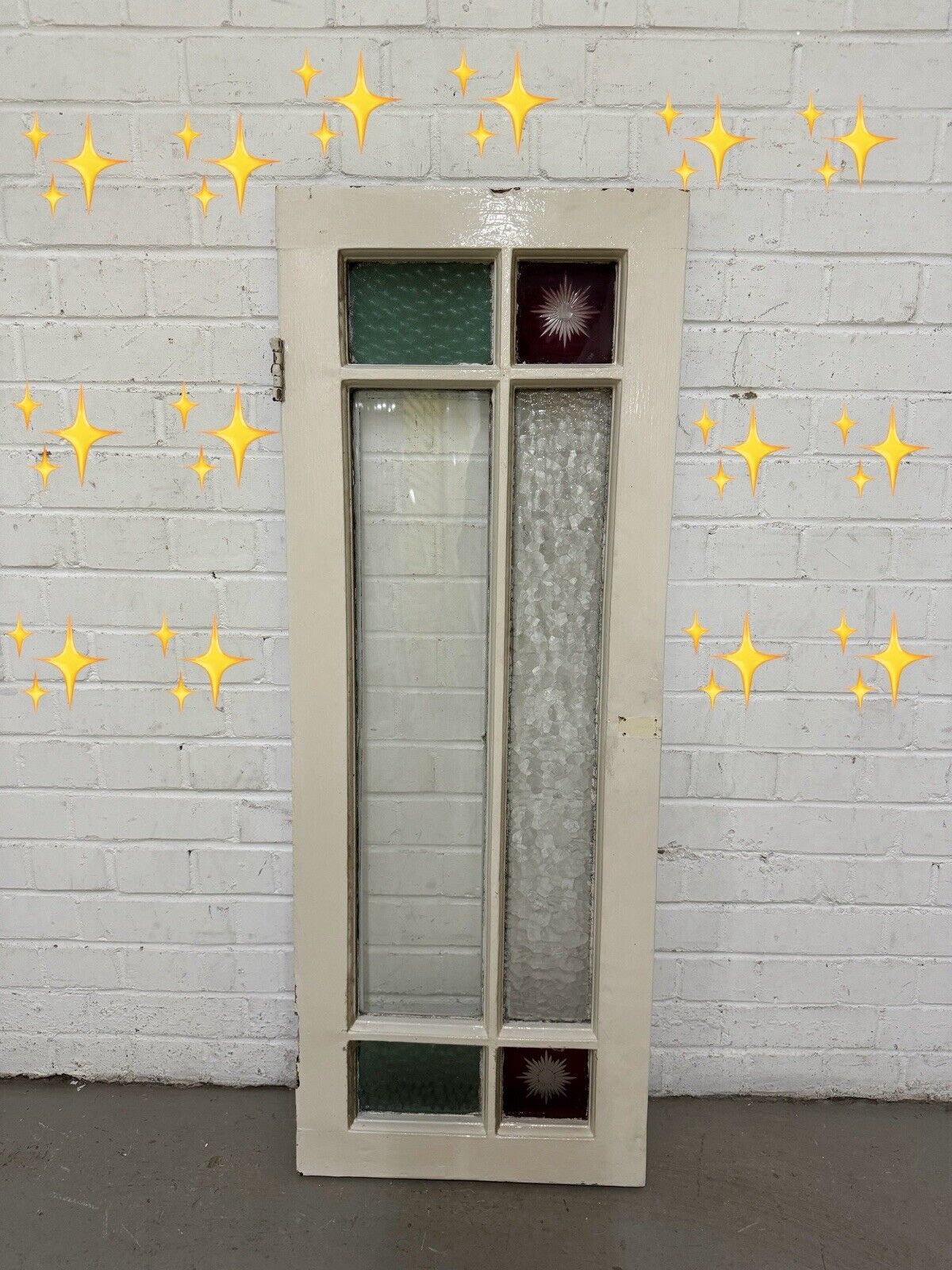 Reclaimed Old Edwardian Panel Wooden Window With Glory Star glass 1215 x 455mm