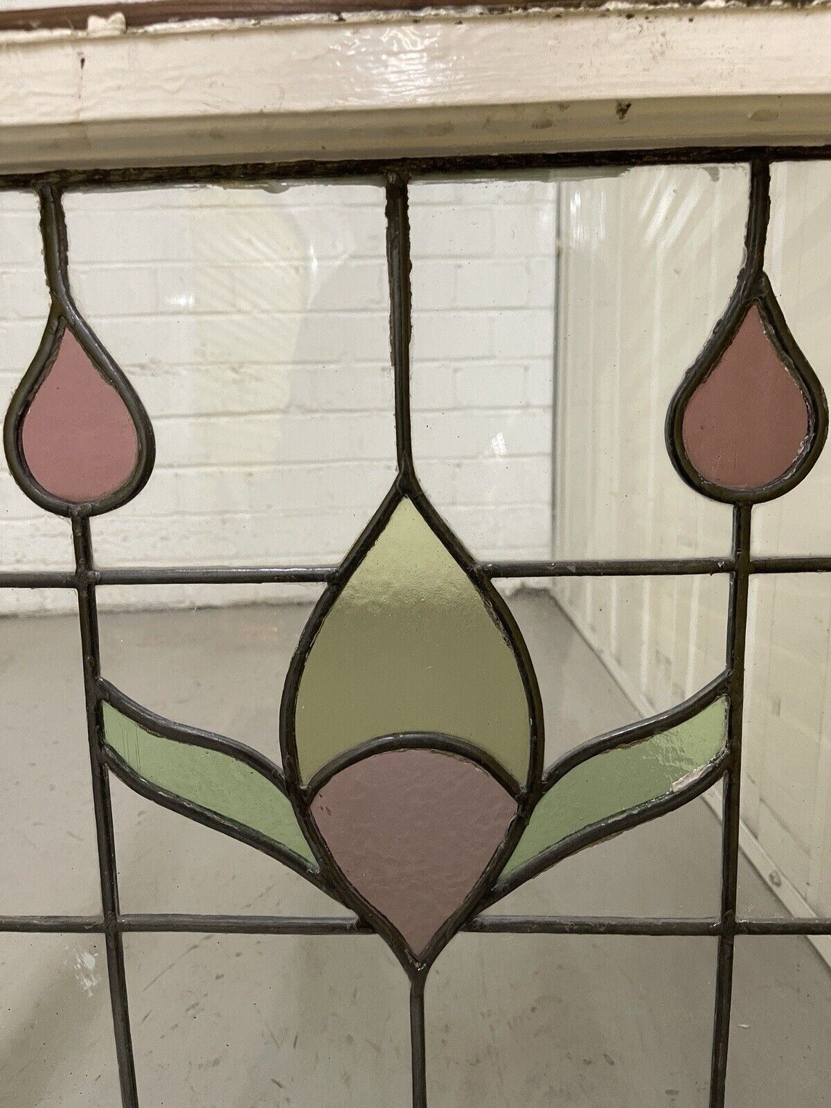 Reclaimed Leaded Light Stained Glass Window Panel 605 x 555mm