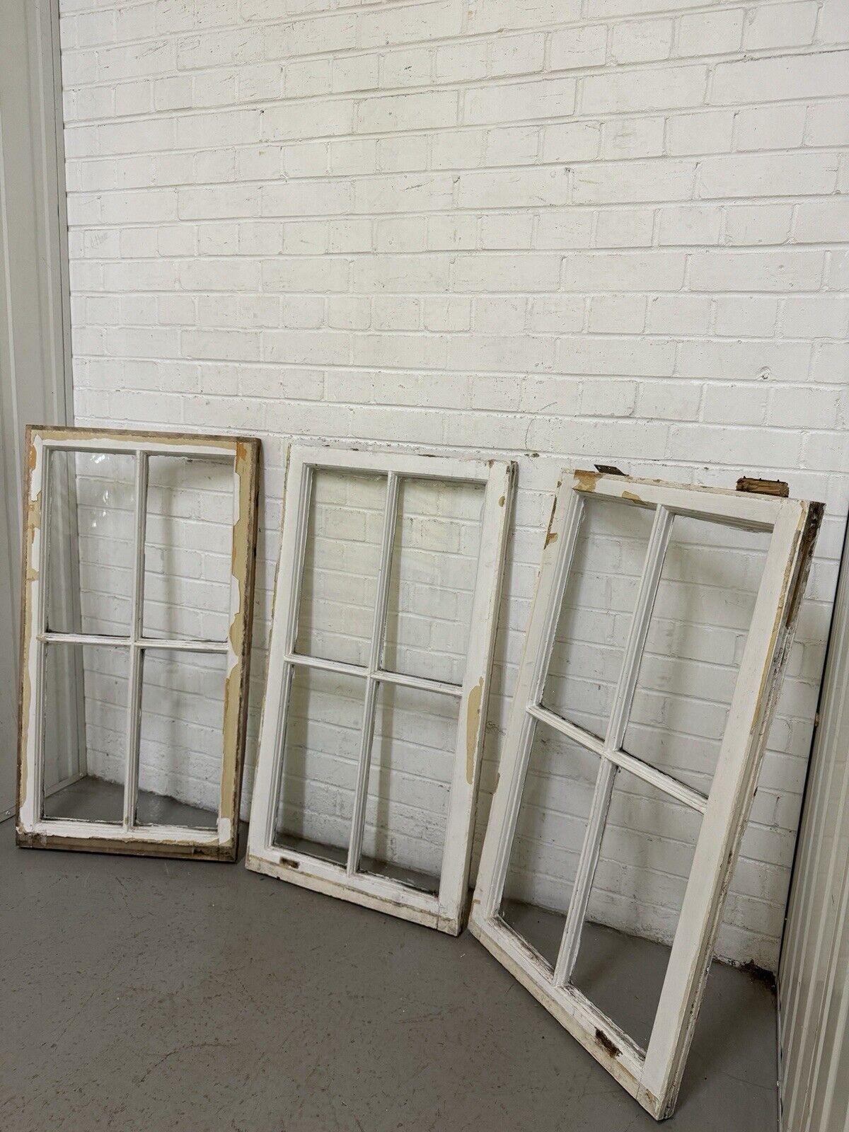 Job Lot Of Three Reclaimed Georgian 4 Panel Wooden Panel Windows