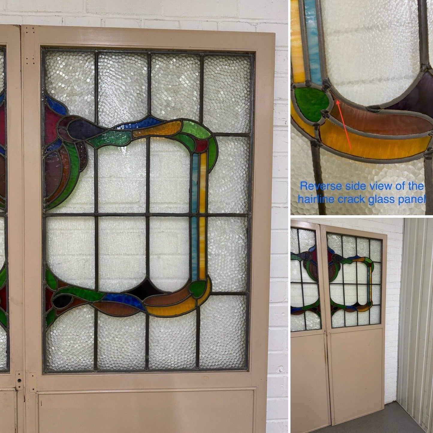 Reclaimed French Victorian Stained Glass Double Doors 2183 Or 2190mm x 1432mm