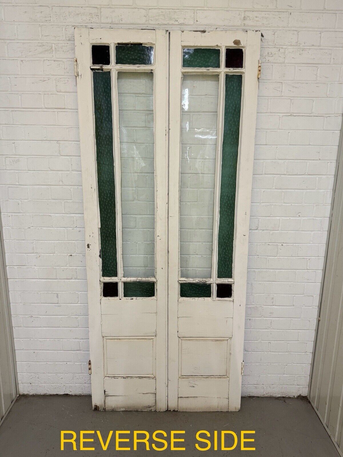 Reclaimed French Single Panel Glass Wooden Double Doors 2050 x 875mm