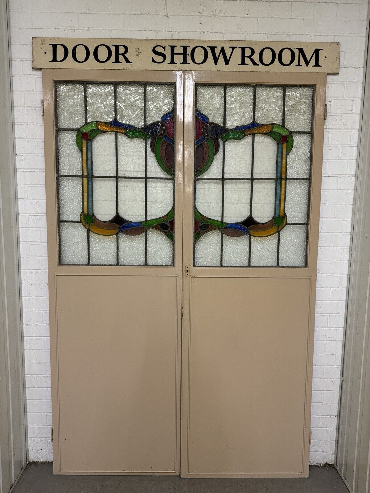 Reclaimed French Victorian Stained Glass Double Doors 2183 Or 2190mm x 1432mm