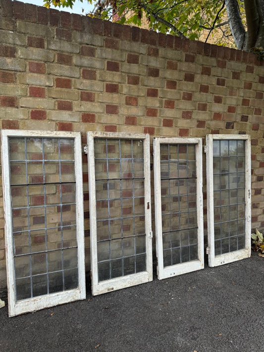 Job Lot Of 4 Reclaimed Leaded Light Panel Wooden Windows