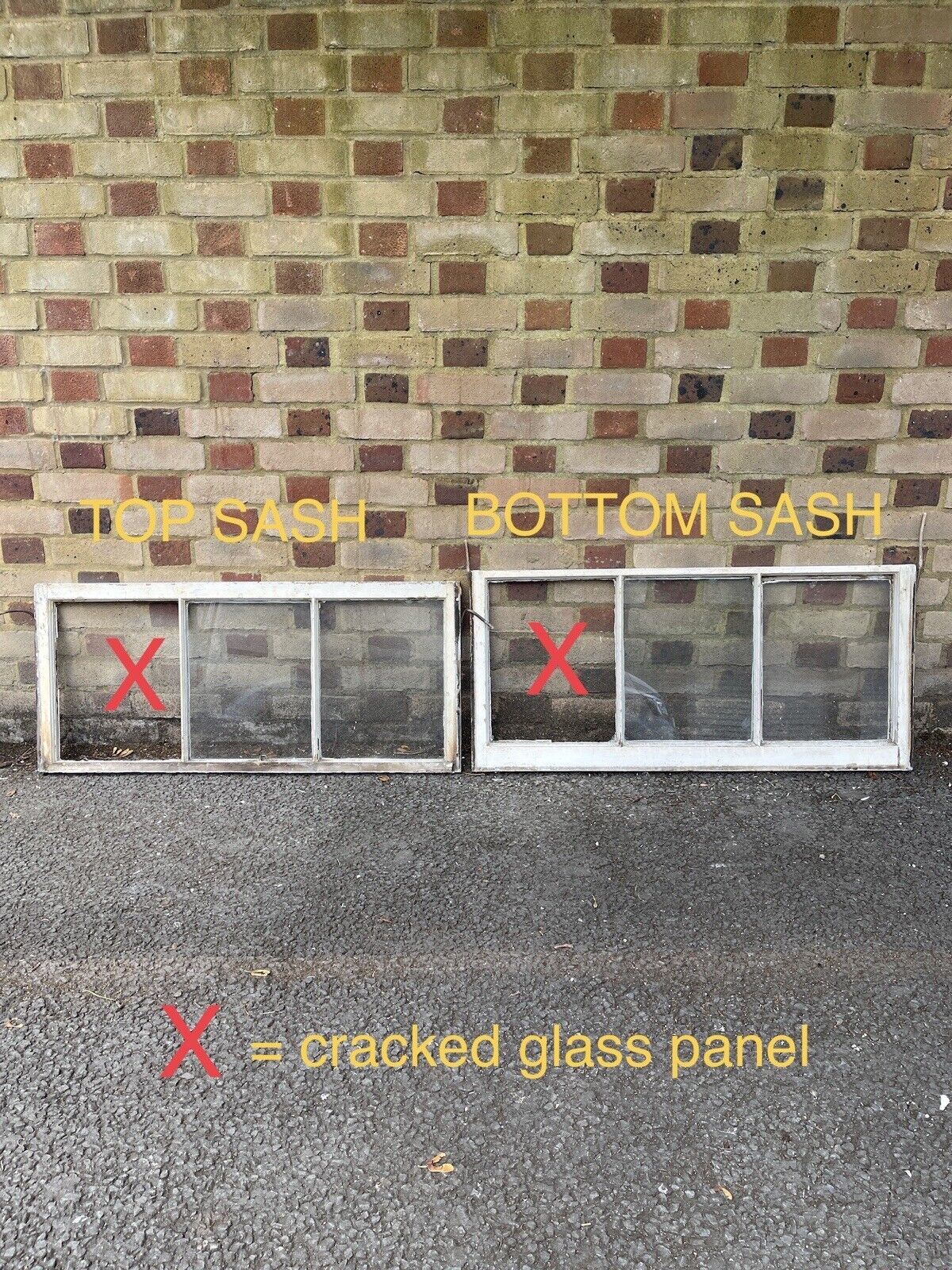 Three Reclaimed Edwardian 3 Panel Wooden Panel Sash Window 1010 x 450 1010 x 470