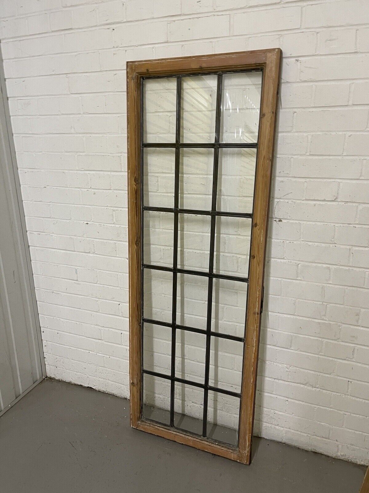 Pair Of Large Reclaimed Leaded Light Panel Wooden Windows 555mm x 1543mm