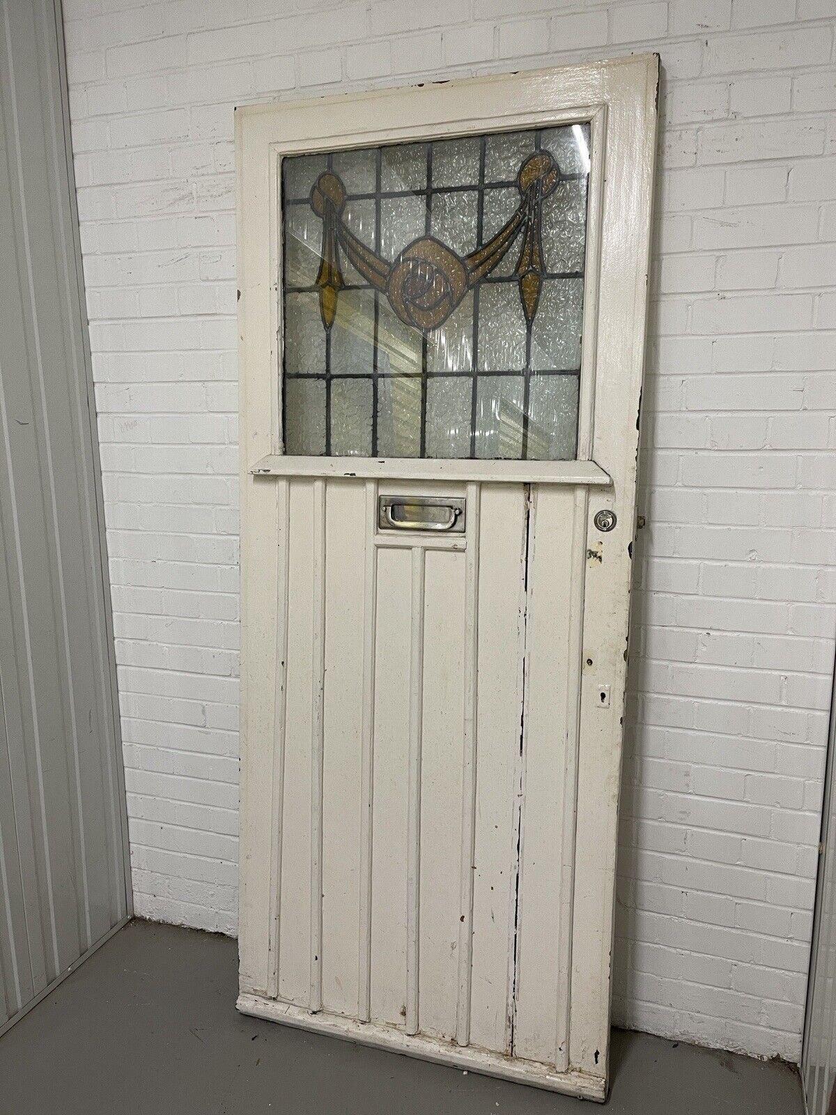 Reclaimed Old Wooden Leaded Stained Glass Front Door 2120 x 905mm