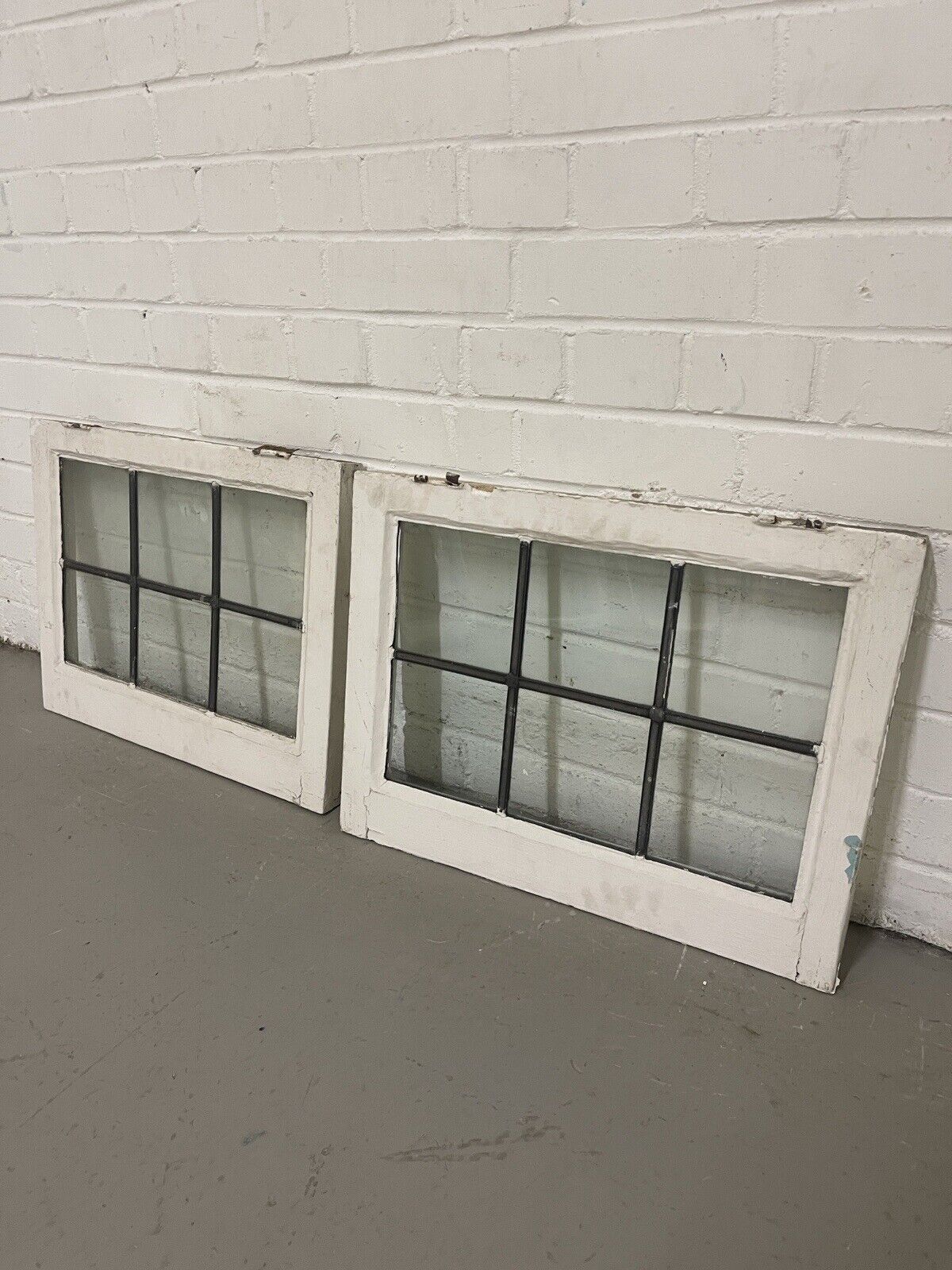 Pair Of Reclaimed Leaded Light Panel Wooden Windows 400 x 538mm 400 x 538mm