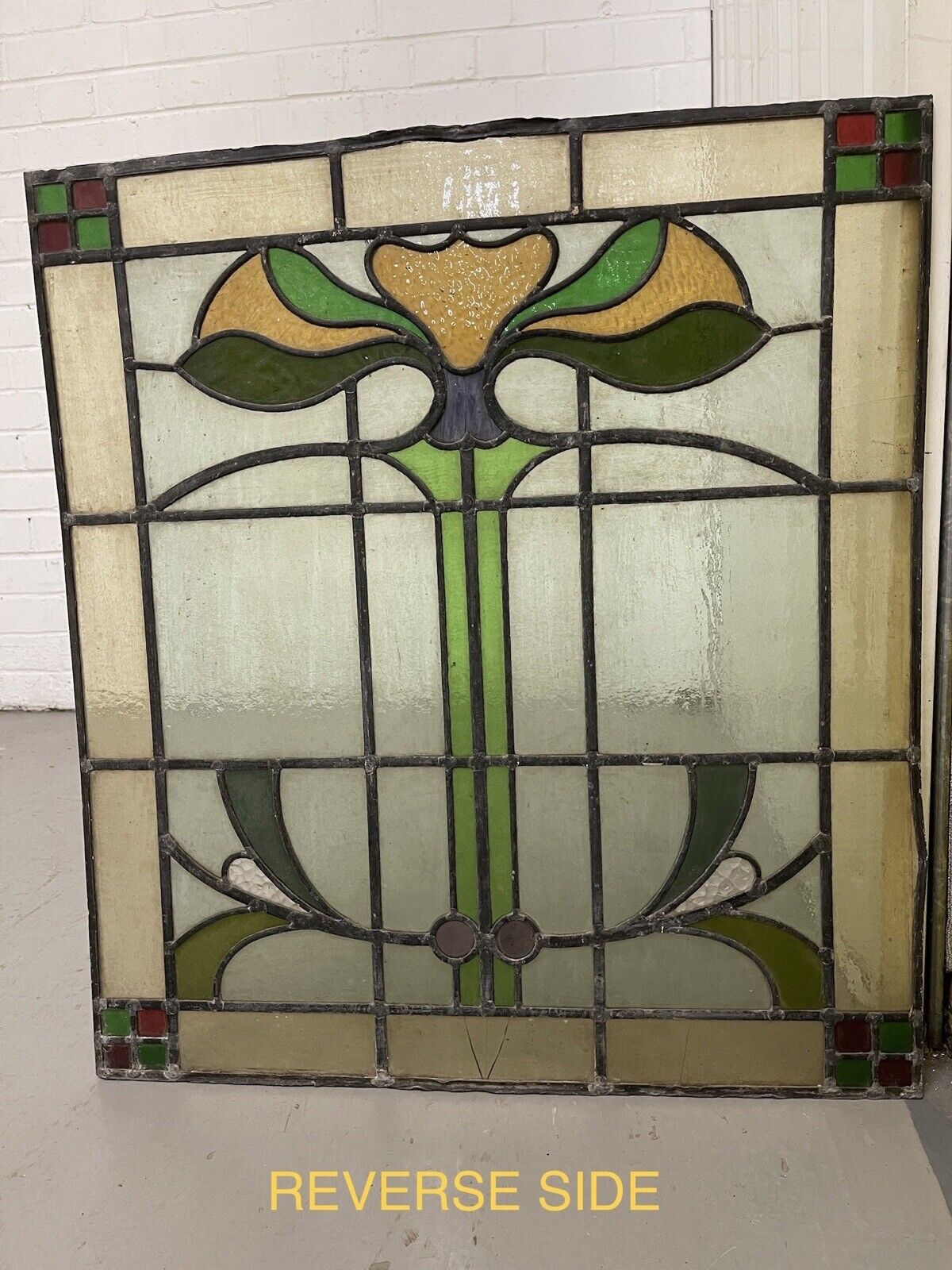 Reclaimed Leaded Light Stained Glass Art Nouveau Window Panel 680 x 620mm