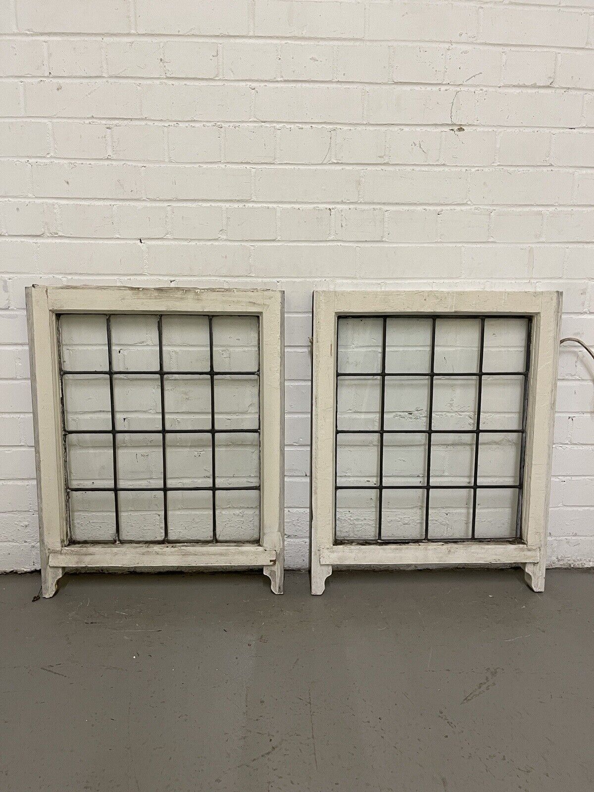 Pair Of Reclaimed Leaded Light Panel Wooden Window 530 x 675mm 530 x 675mm