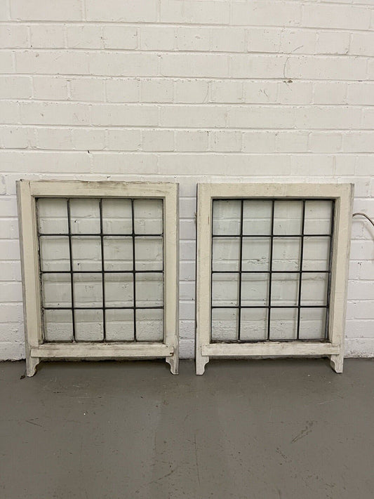 Pair Of Reclaimed Leaded Light Panel Wooden Window 530 x 675mm 530 x 675mm