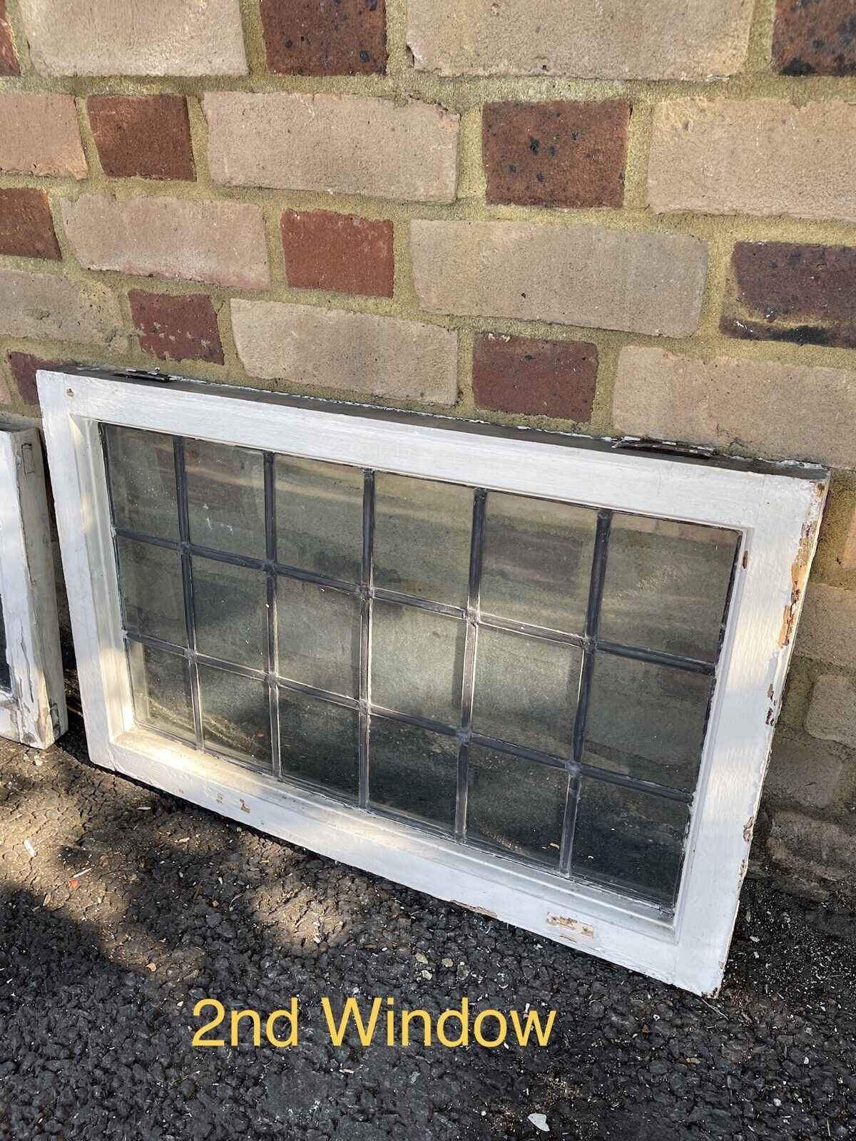 Pair Of Reclaimed Leaded Light Panel Wooden Windows