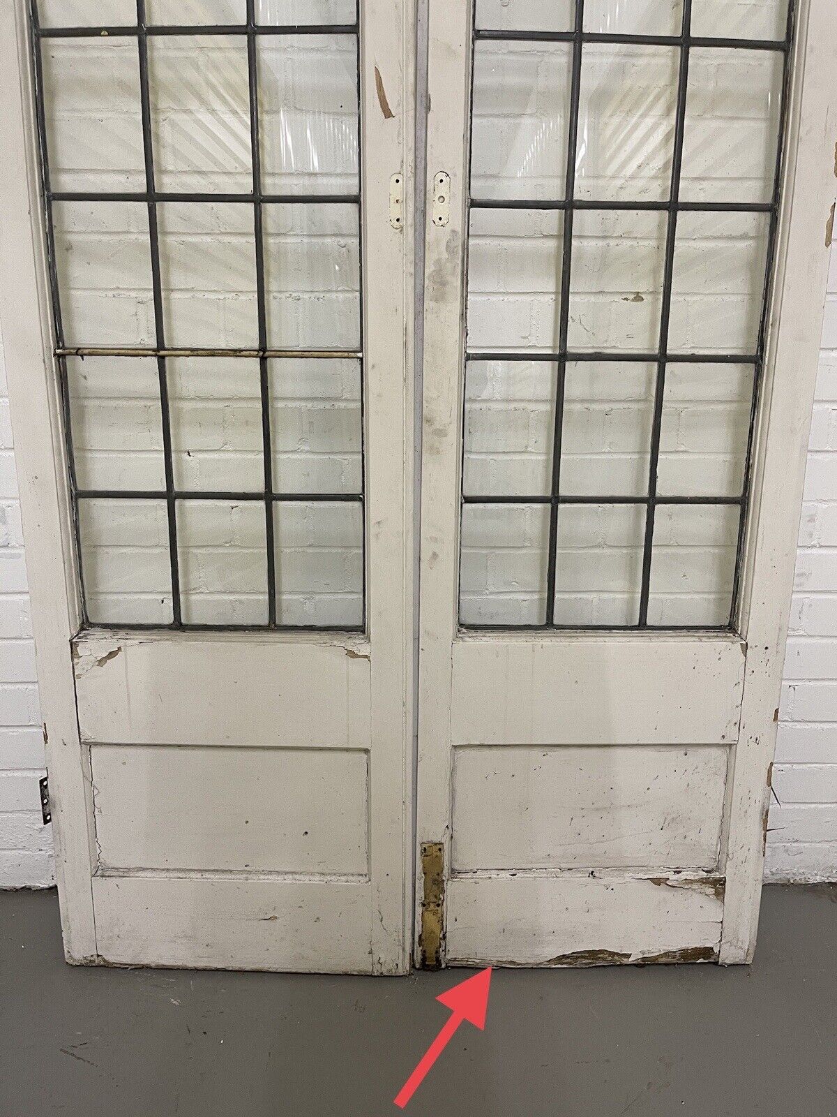 Reclaimed French Leaded Glass Panel Wooden Double Doors 2140mm x 1060mm