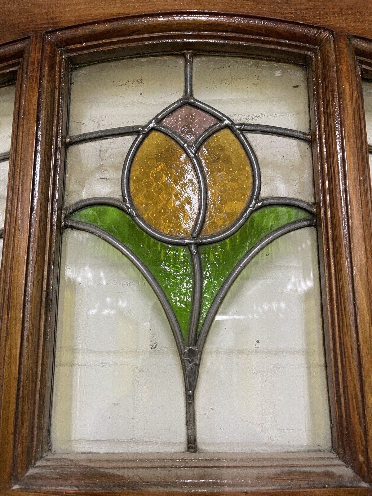 Reclaimed Old Edwardian Wooden Panel Front Door Stained Glass 2123mm x 910mm