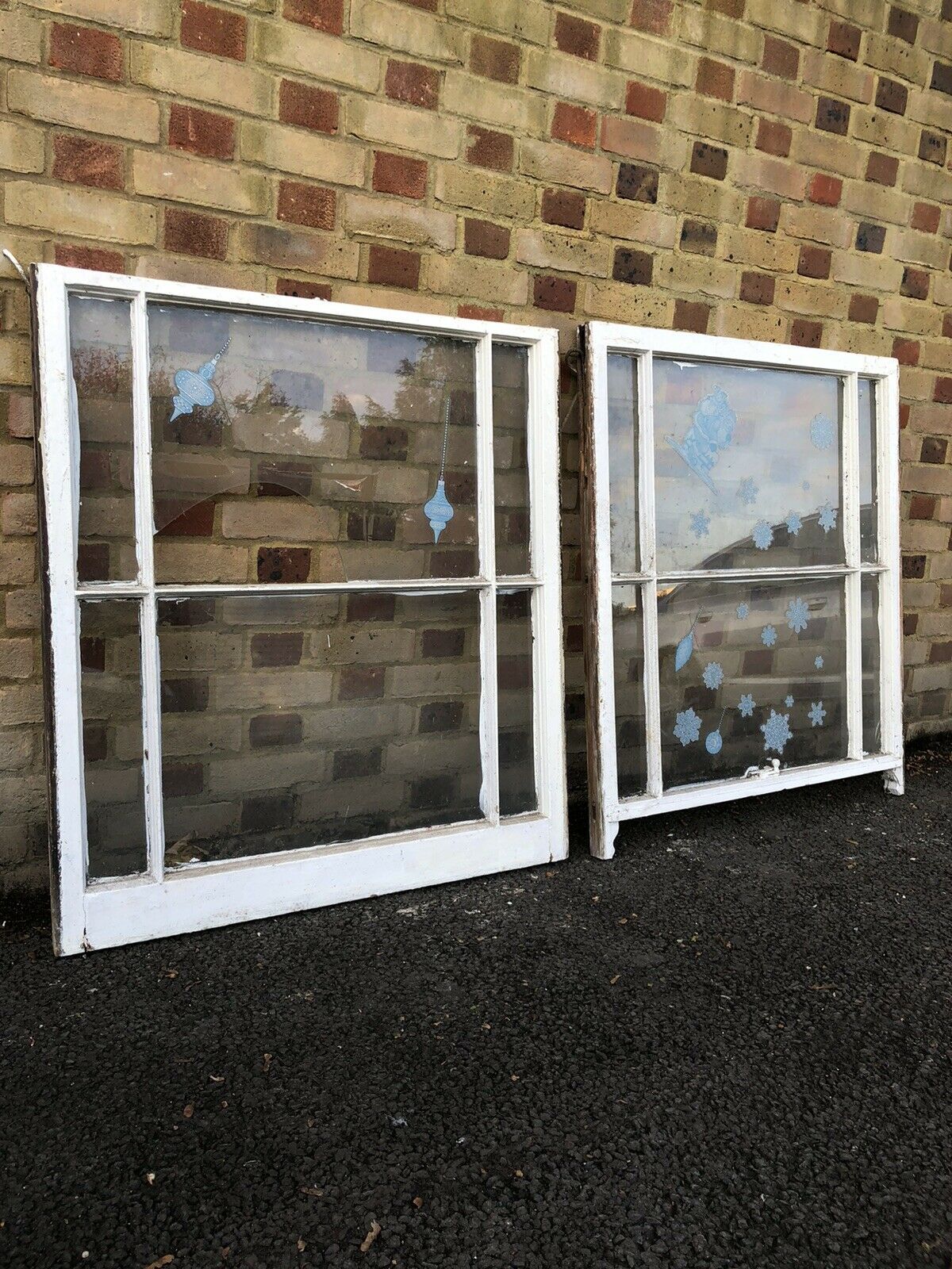 Pair Of Reclaimed Old Victorian Edwardian Wooden Panel Sash Window