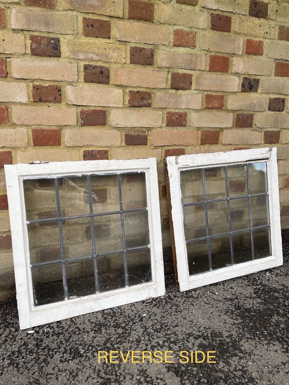 Pair Of Reclaimed Leaded Light Panel Wooden Windows