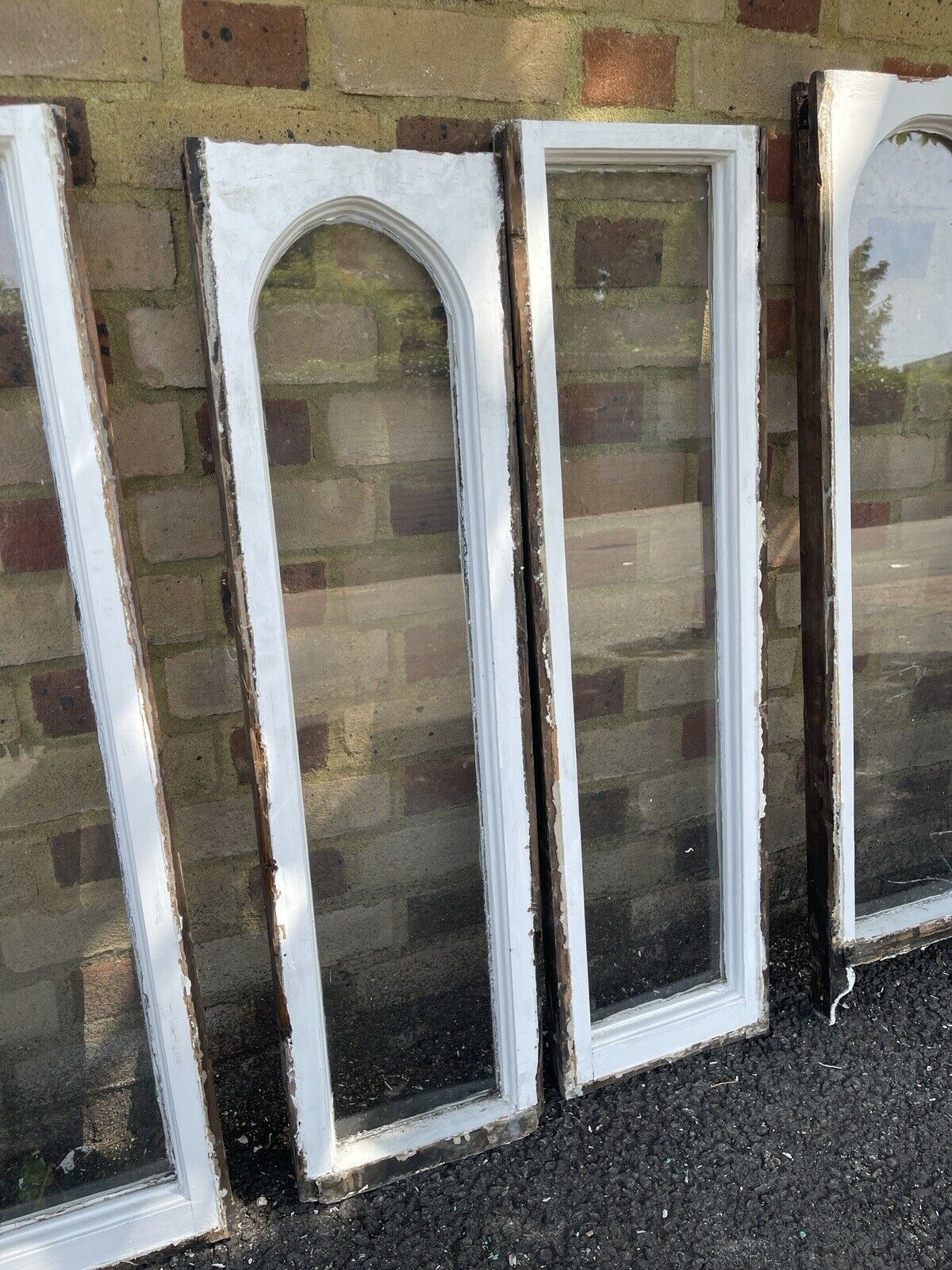 Job Lot Of Seven Reclaimed Arch Panel Wooden Sash Windows
