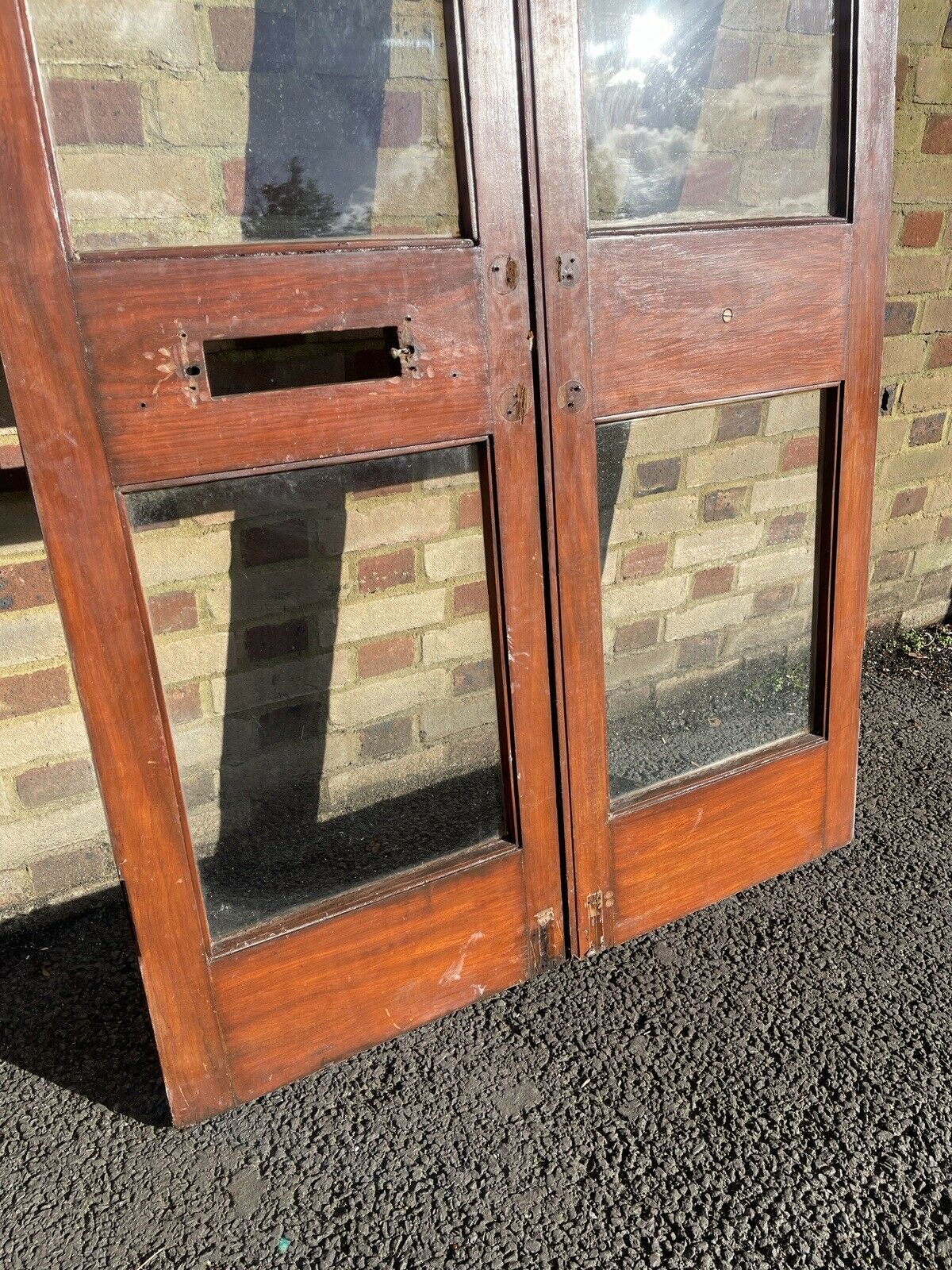 Reclaimed Old French Single Panel Glass Wooden Double Doors 2020 x 1150mm