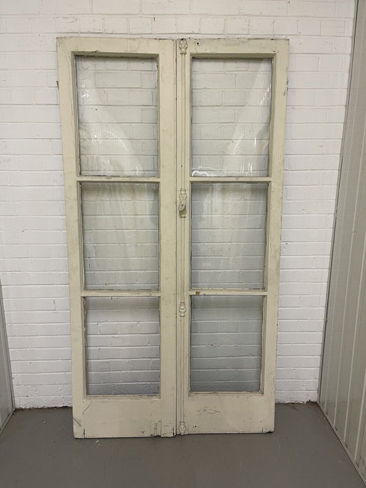 Reclaimed Old French Single Panel Glass Wooden Double Doors 1980mm x 1063mm