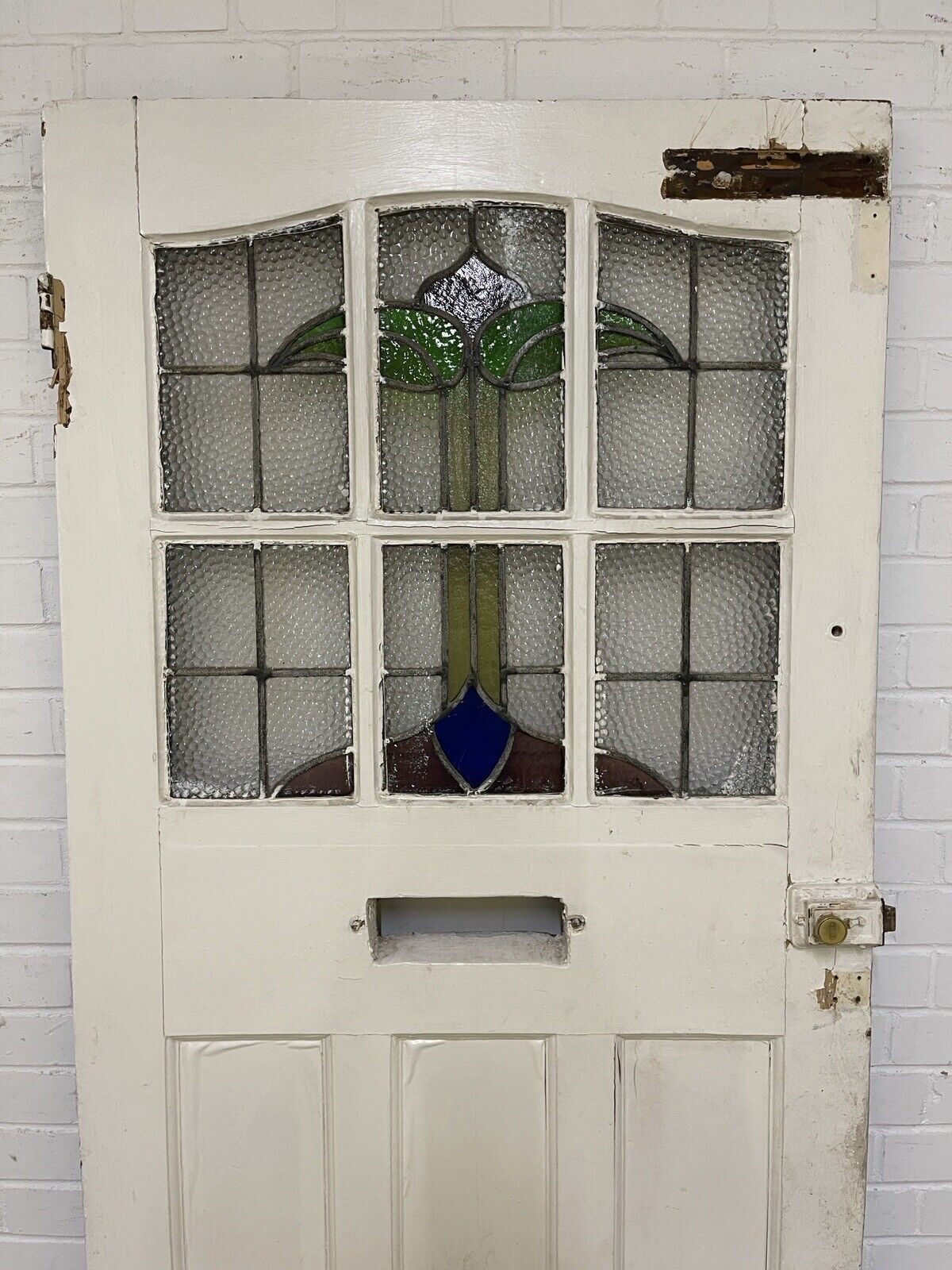 Reclaimed Edwardian Wooden Panel Front Door Stained Glass 2060 or 2070 x 858mm