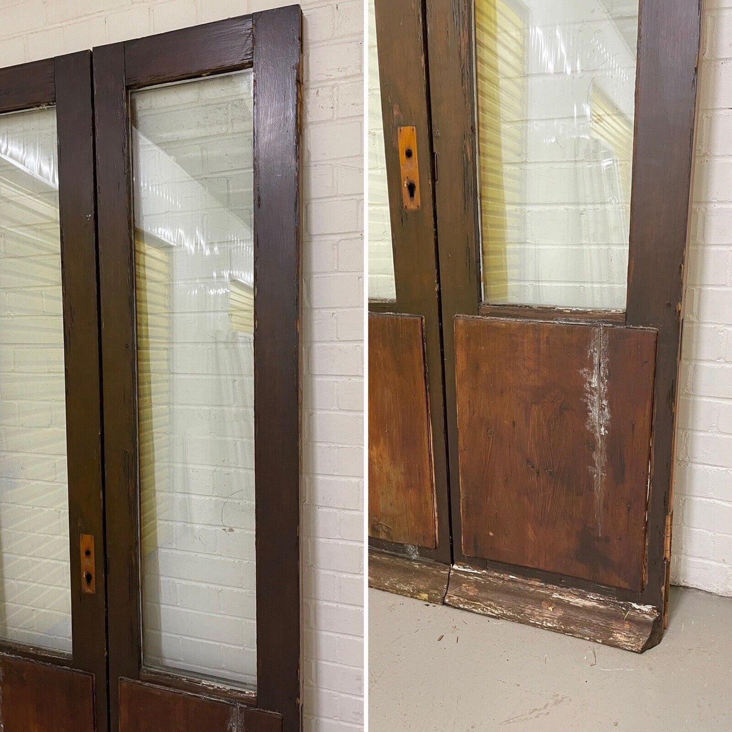 Reclaimed Old French Double Glazed Glass Wooden Double Doors 2145 x 960mm