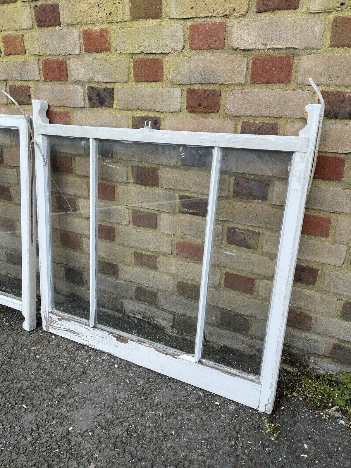 Pair Of Reclaimed Old Victorian Edwardian Three Wooden Panel Sash Windows