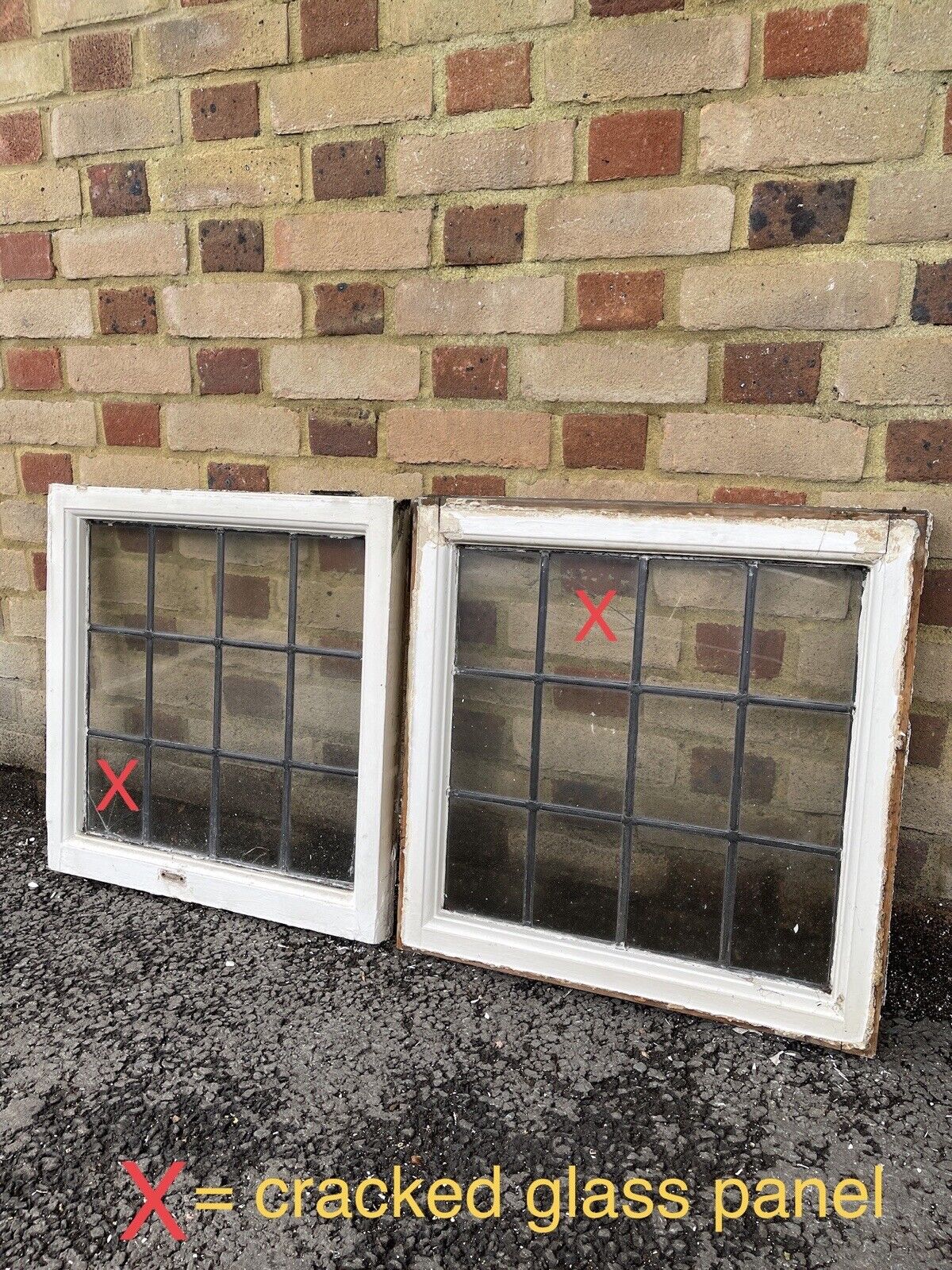 Pair Of Reclaimed Leaded Light Panel Wooden Windows