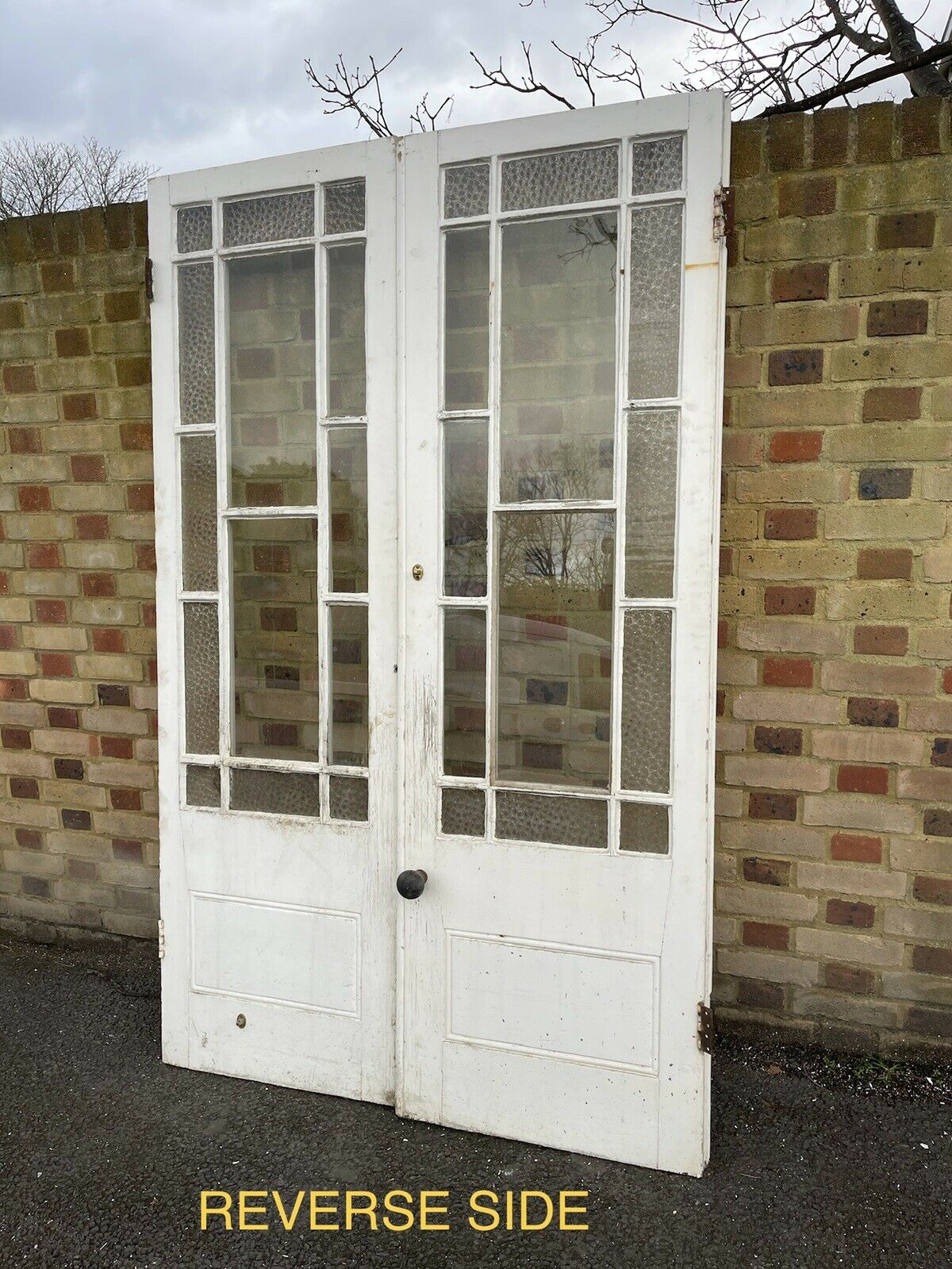 Reclaimed Old French Single Panel Glass Wooden Double Doors 2065 x 1300mm