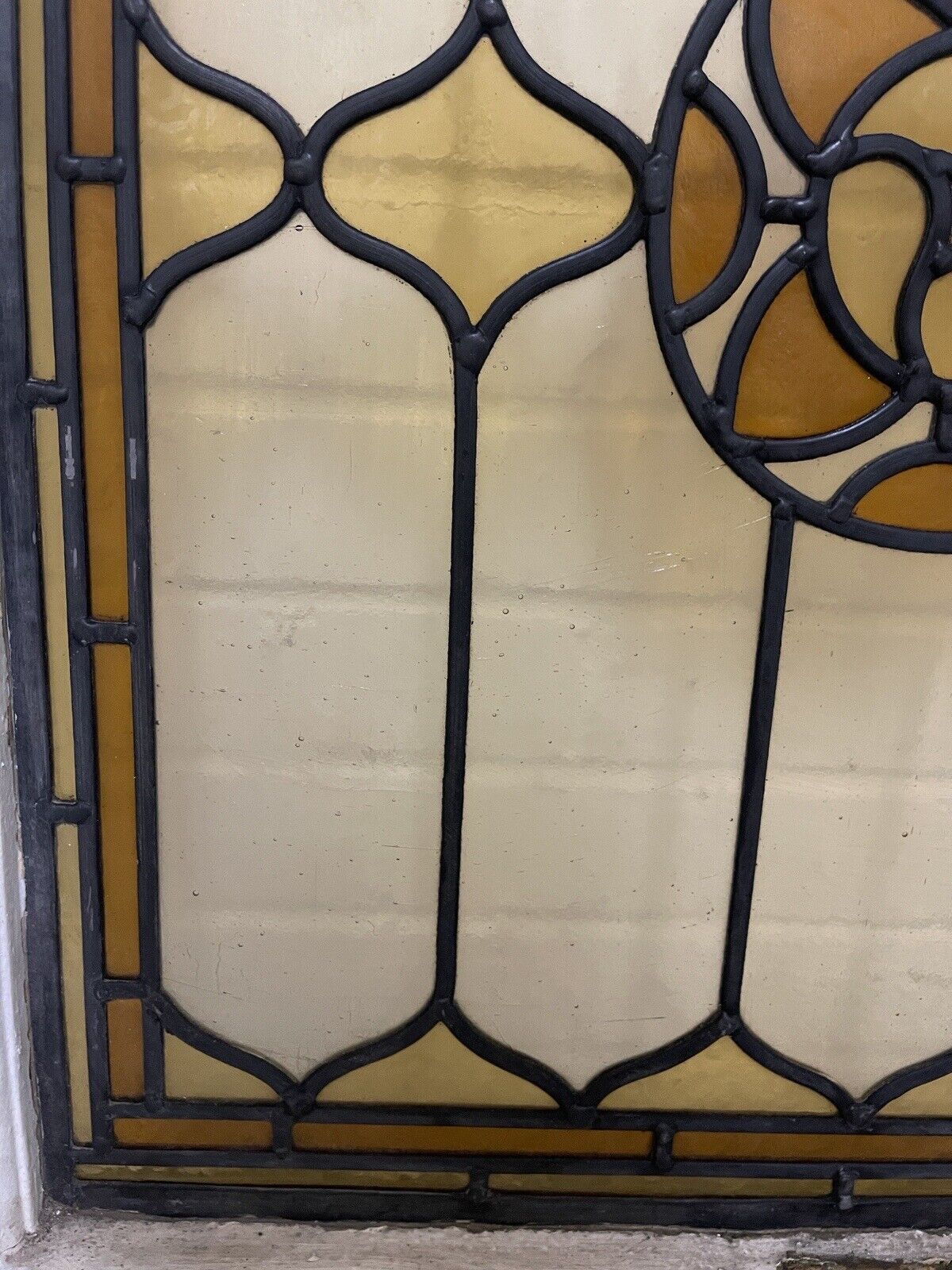 Reclaimed Leaded Light Stained Glass Art Nouveau Wooden Window Panel